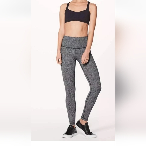 Lululemon Athletica Wunder Under Hi-Rise Tight Leggings  4 Women Heathered Black - Picture 1 of 9